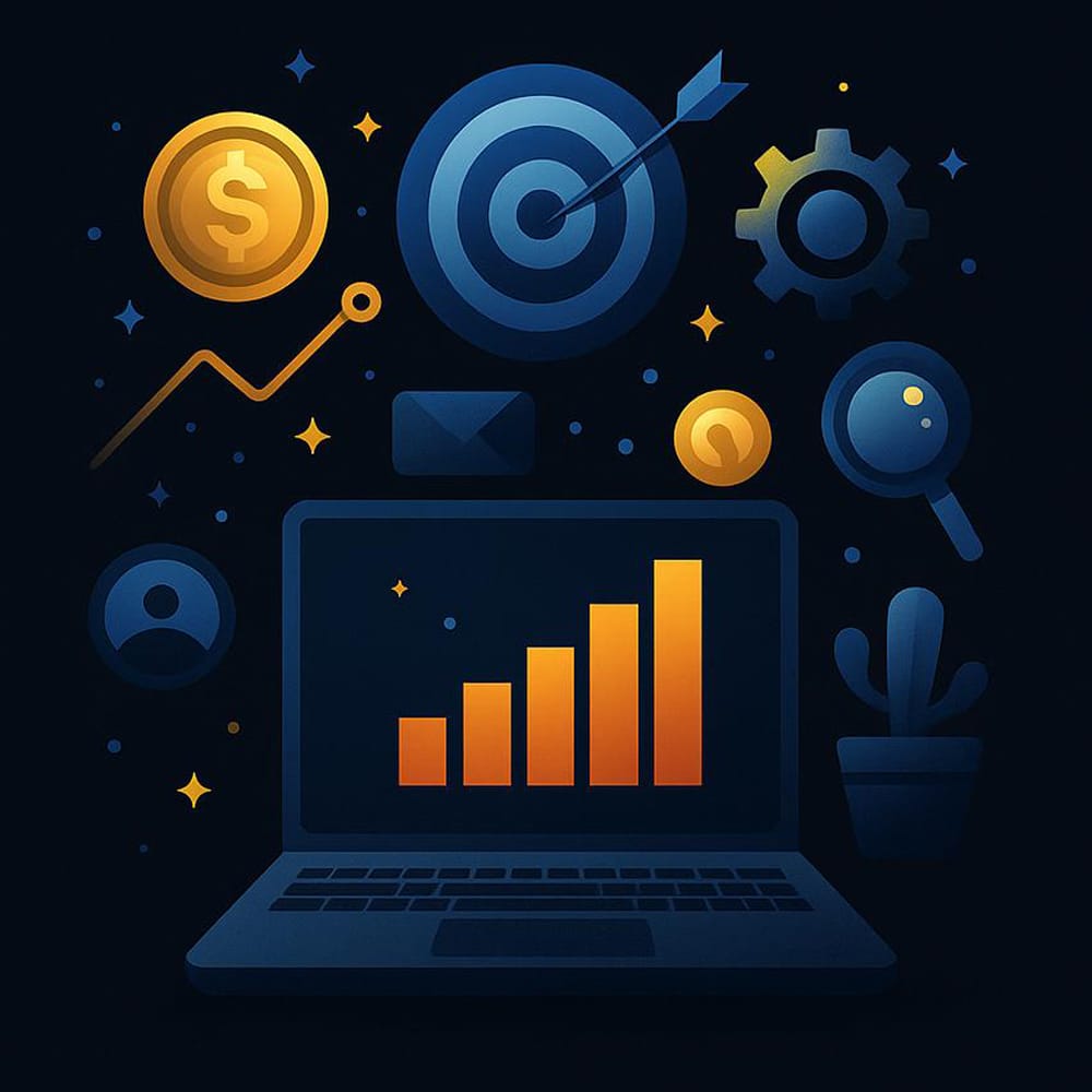 Bilgisayar ekranında dijital reklam analizlerini simgeleyen grafiksel illüstrasyon